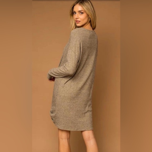 New Gilli Twisted Ribbed Long Sleeve Brown/Taupe/Neutral Dress - Picture 2 of 6